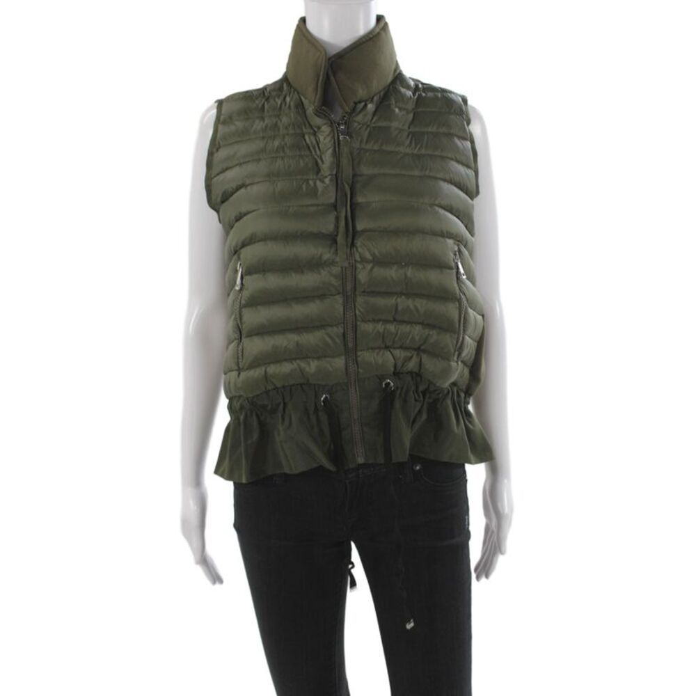 Moncler Women Puffer Jacket Green Polyamide Drawstring Sleeveless Size 2